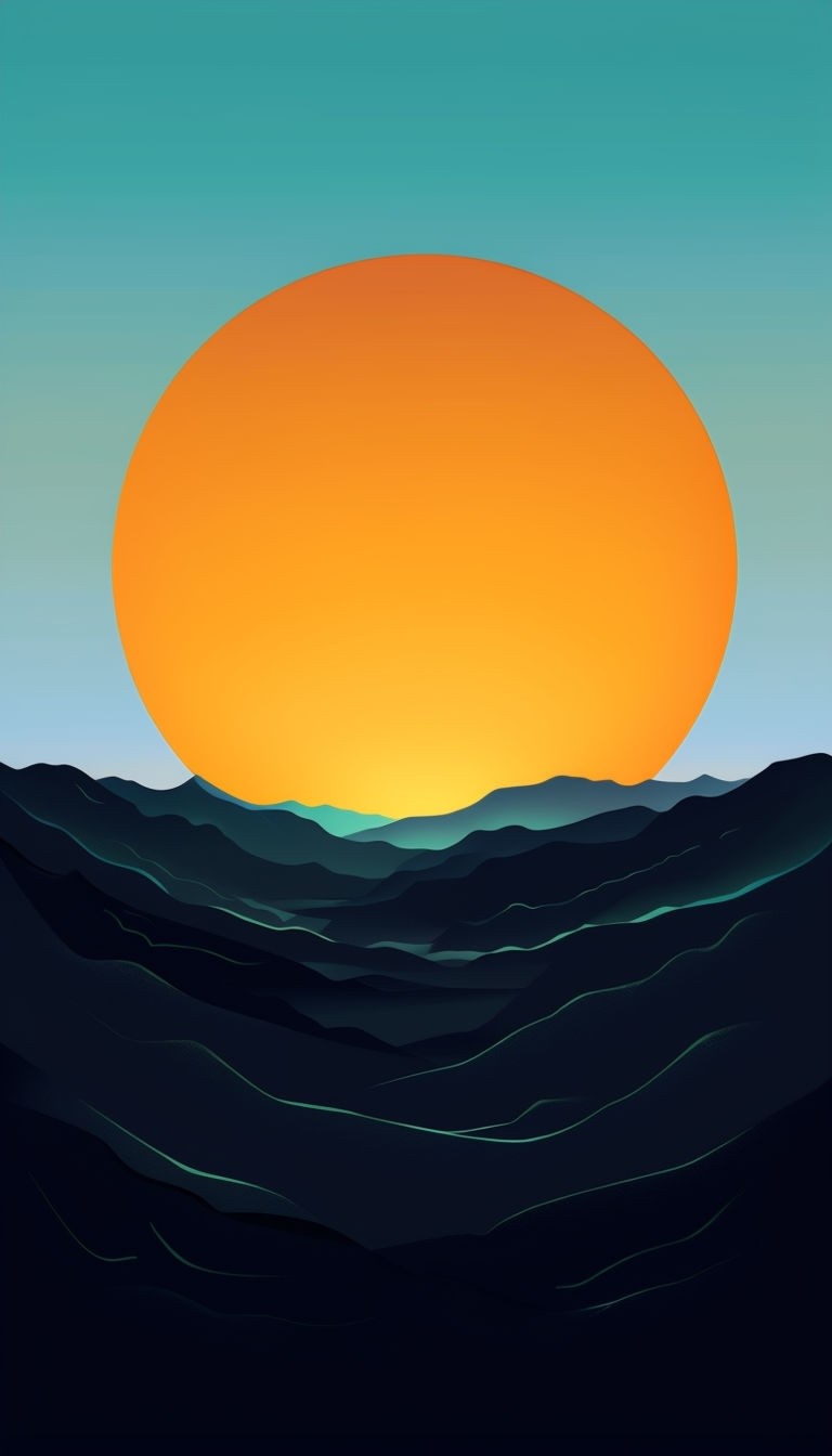 Serene Sunset Landscape Illustration with Minimalist Style Poster