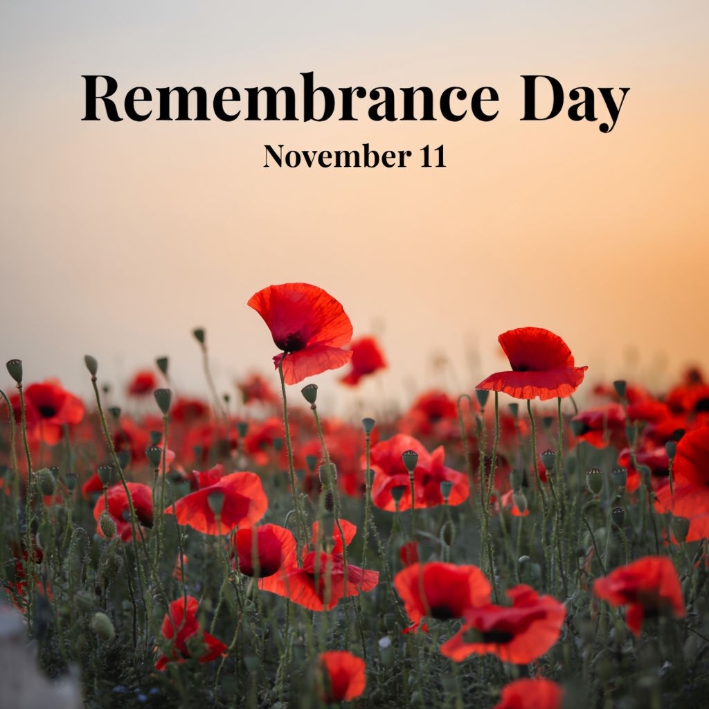 Serene Poppy Field Remembrance Day Photograph with Bold Text Poster