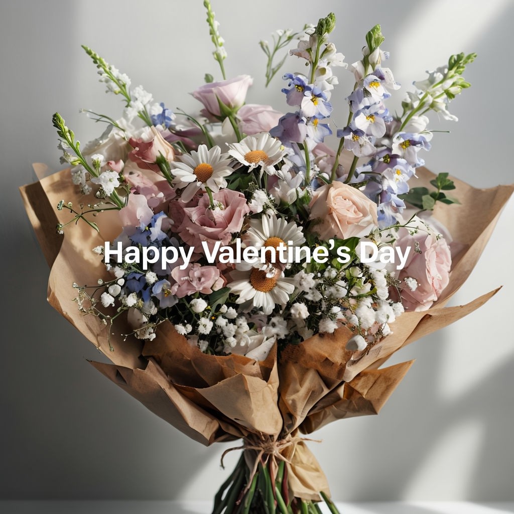 Elegant Valentine's Day Bouquet with Mixed Flowers Poster