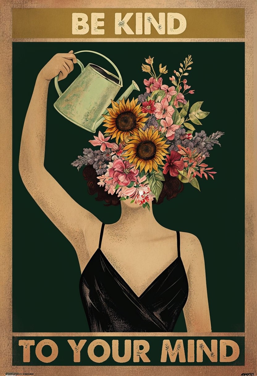 Vintage Floral Watering Can Be Kind to Your Mind Poster