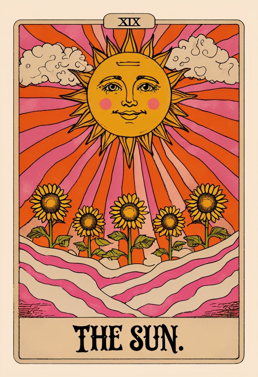 Vintage Style Tarot Card Illustration of The Sun Art