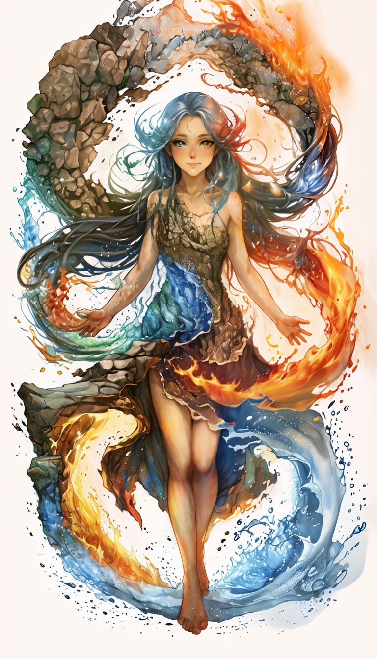 Elemental Sorceress Portrait with Colorful Effects Art