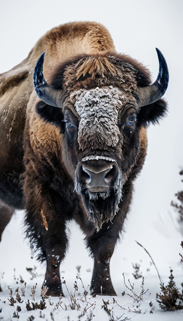 Majestic American Bison in Snow Close-Up Photograph Art