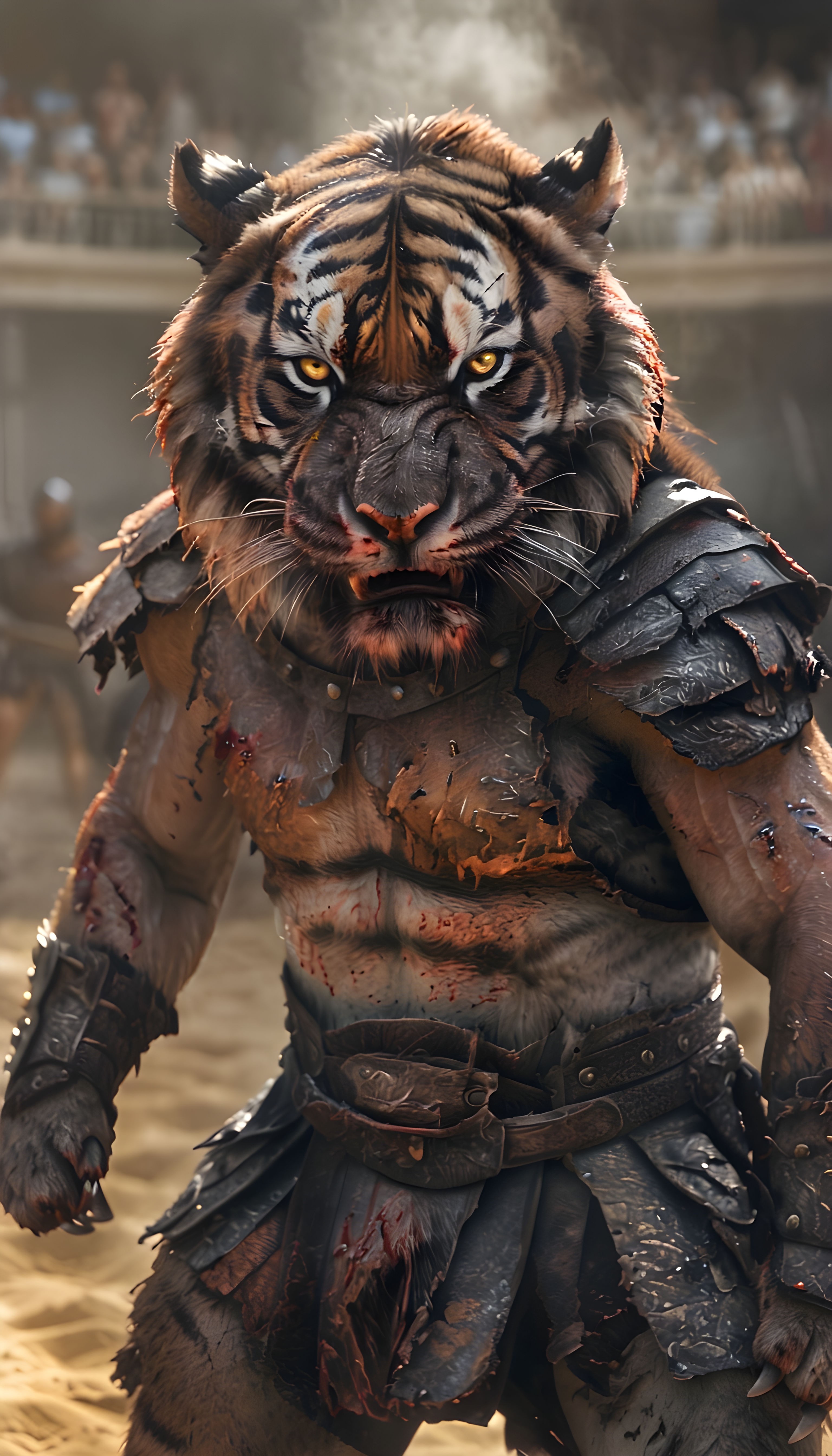 Fierce Tiger Gladiator Battling in the Ancient Arena Poster