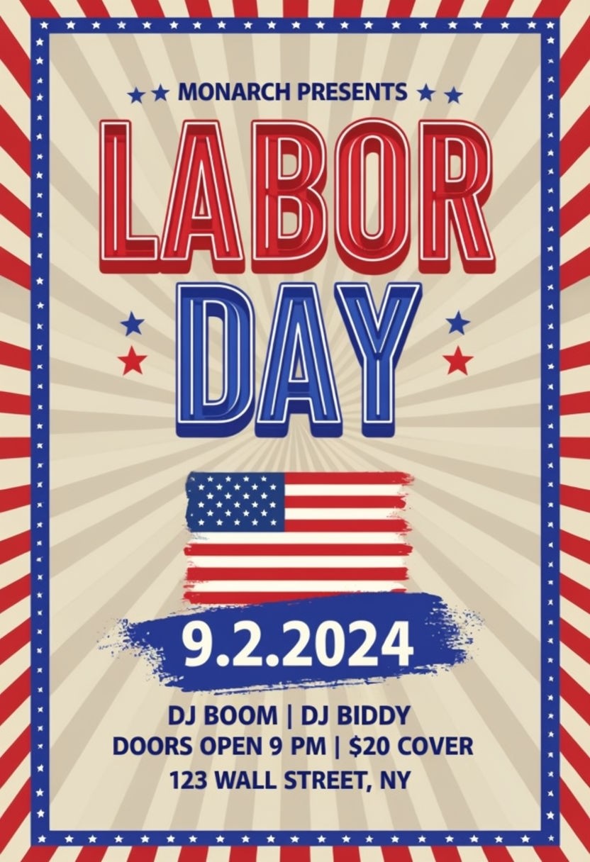 Patriotic Labor Day Event Poster with Stars and Stripes Design