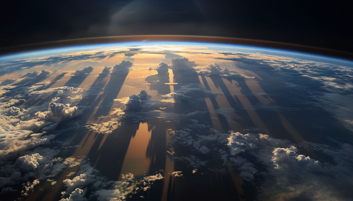 Stunning Aerial View of Earth at Sunset from Space Art