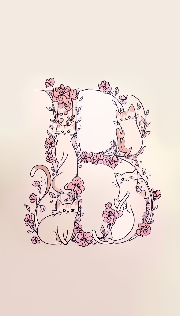 Whimsical Cat and Flower B Monogram Art