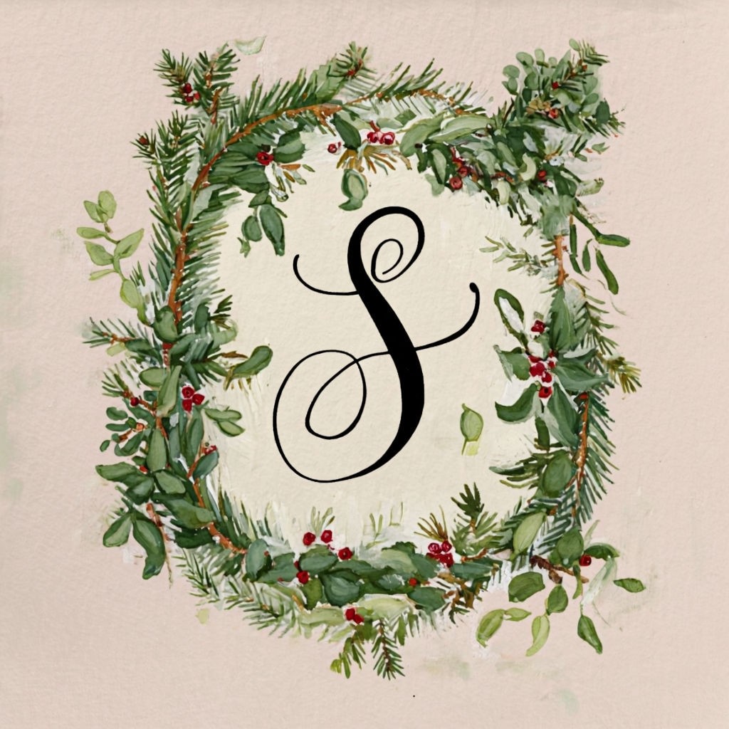 Elegant Christmas-Themed Handpainted Monogram of "S"