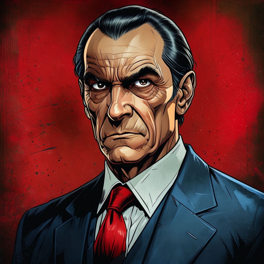 Intense Comic Book Portrait of an Older Man in a Suit Art