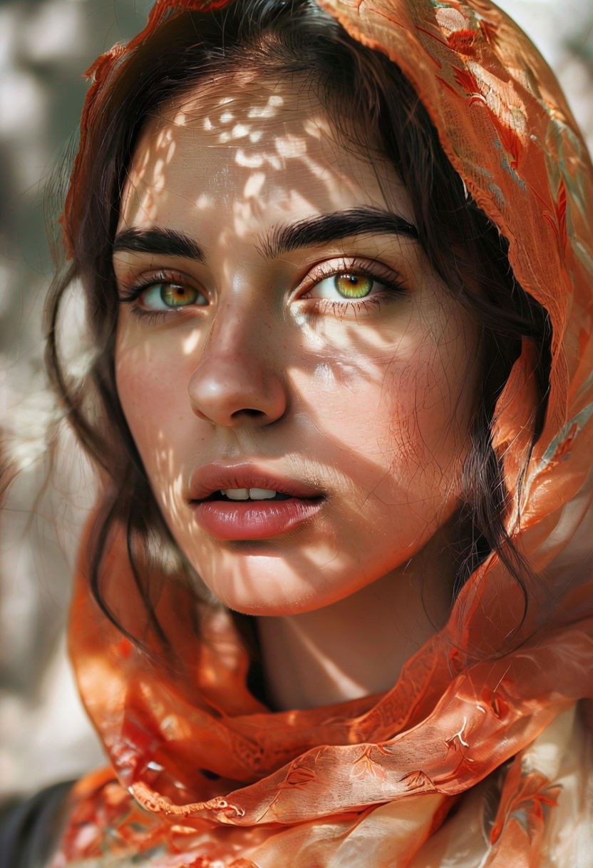 Serene Portrait of a Young Woman in Burnt Orange Scarf Art