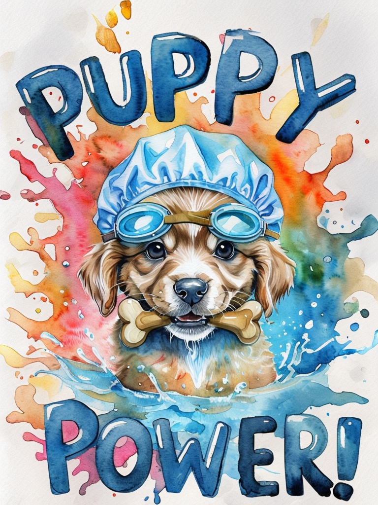 Playful Puppy Power Watercolor Splash T-Shirt