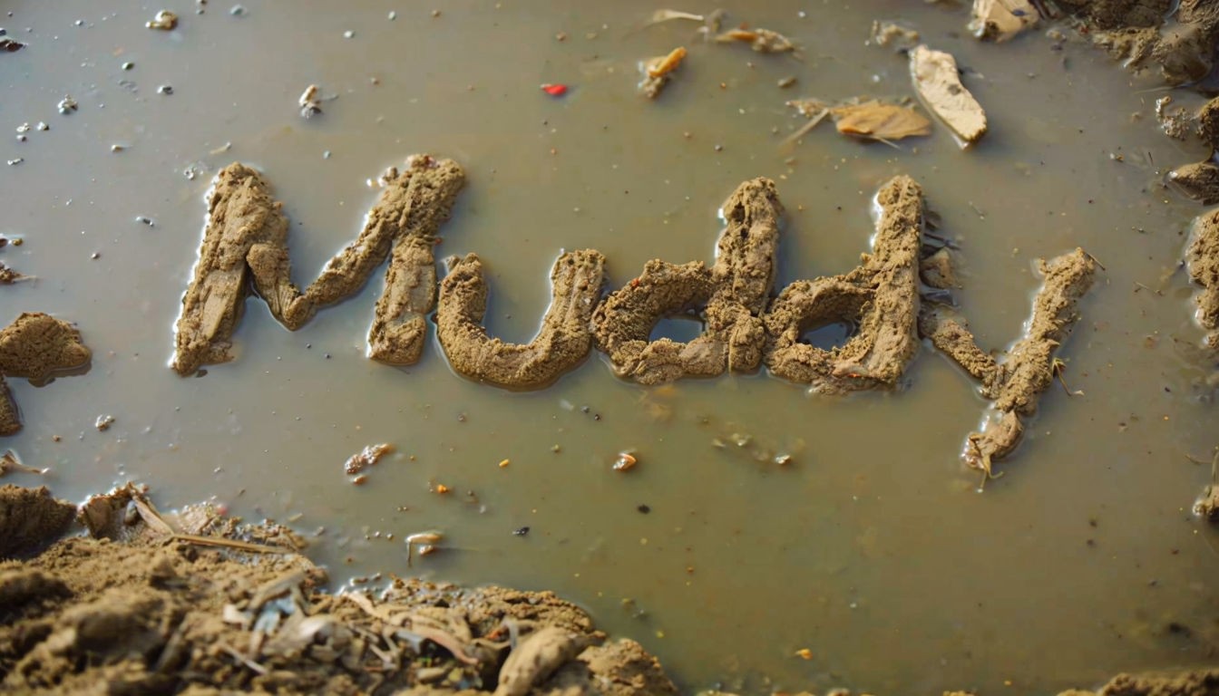 Muddy Text Made from Sand and Mud in Water Photography Poster