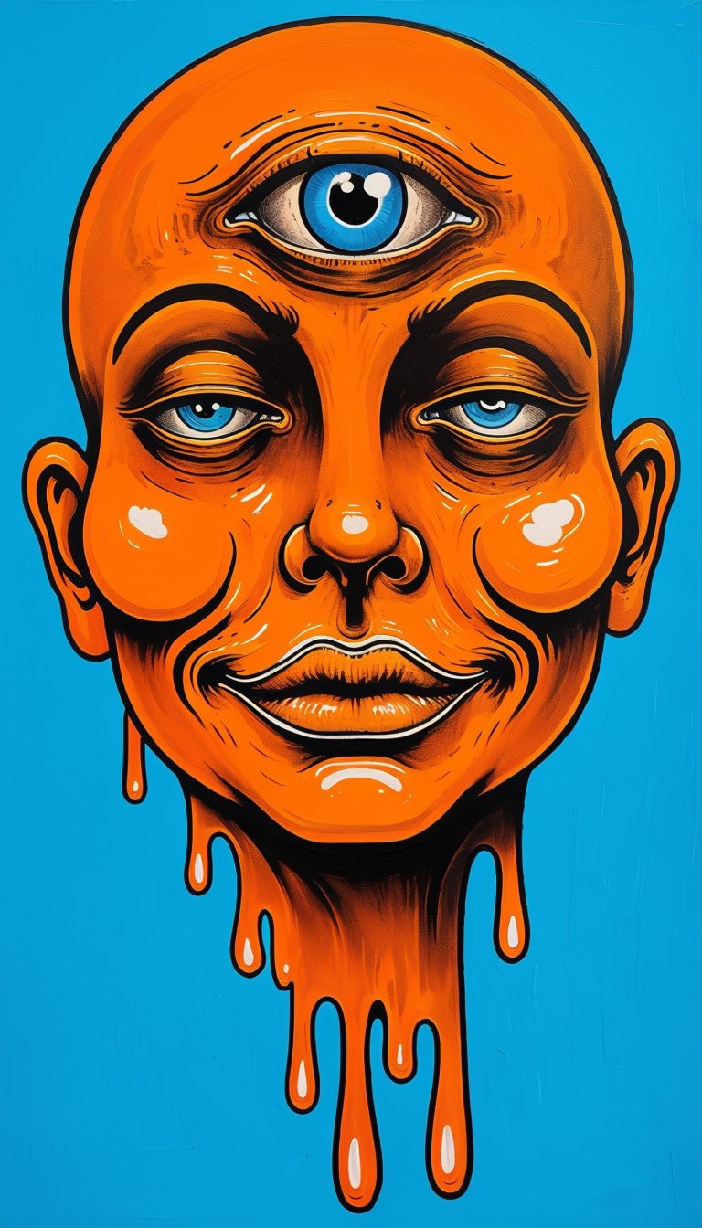 Vibrant Abstract Humanoid Face Pop Art Painting Poster