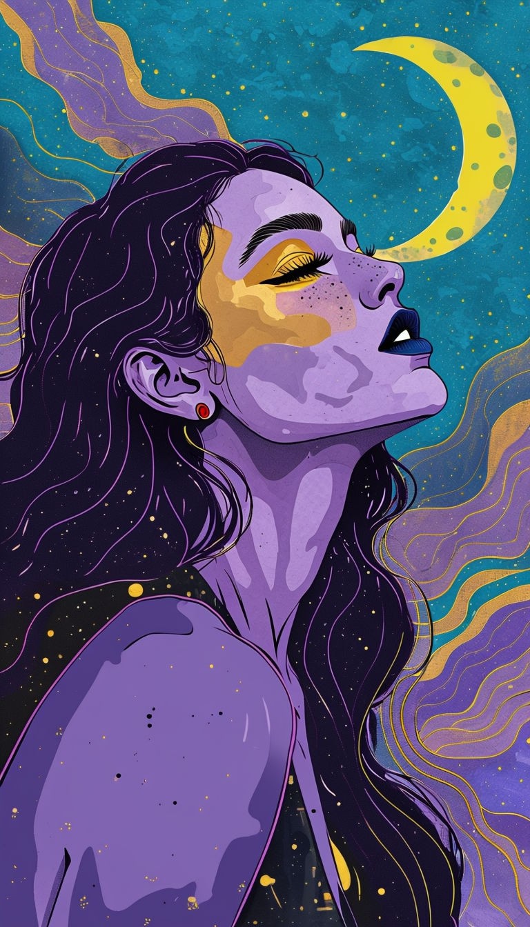 Ethereal Cosmic Woman in Pop Art Style Illustration Poster