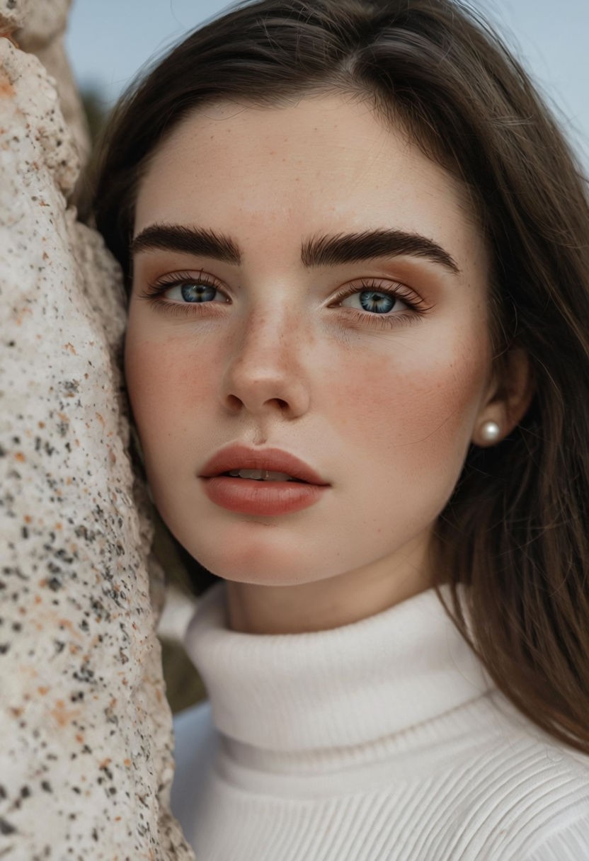 Serene Young Woman Portrait with Freckles and Blue Eyes Art