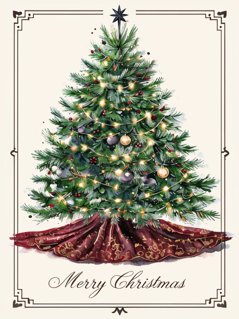 Elegant Hand-Painted Christmas Tree Watercolor Greeting Card