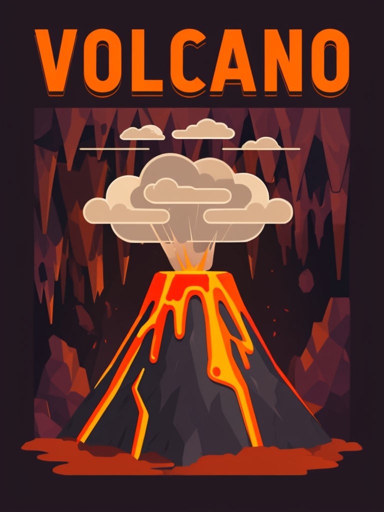 Vivid Cartoon Volcano Eruption Illustration Poster