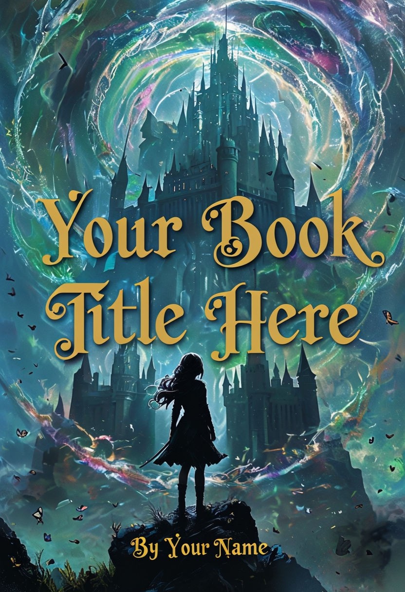 Enchanting Fantasy Novel Cover with Silhouette Protagonist and Magical Castle Art EBook Cover