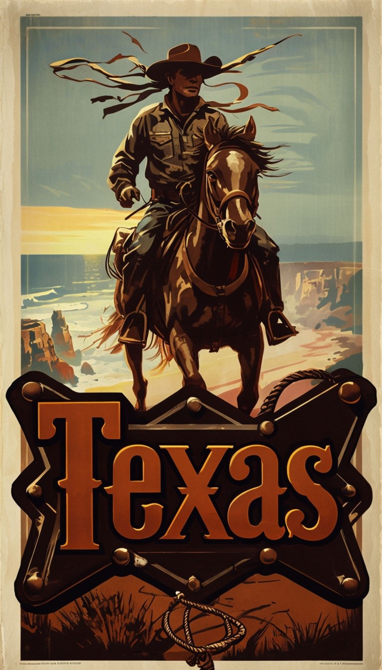 Vintage Texas Cowboy Adventure Travel Poster