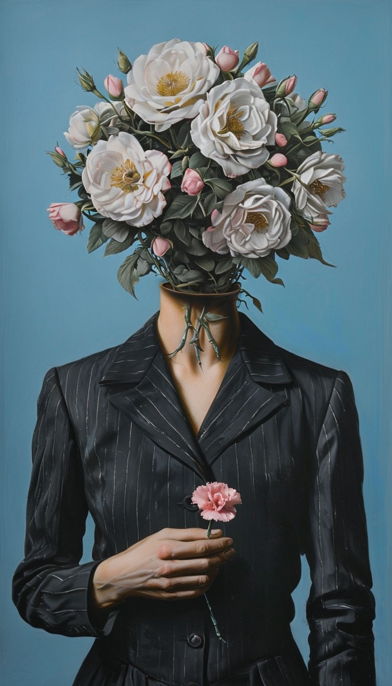 Surreal Floral Crown Figure Painting Art