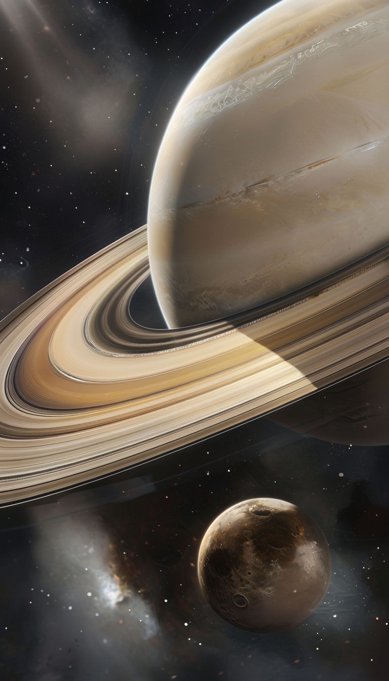 Majestic Planet with Rings in Star-Filled Outer Space Poster