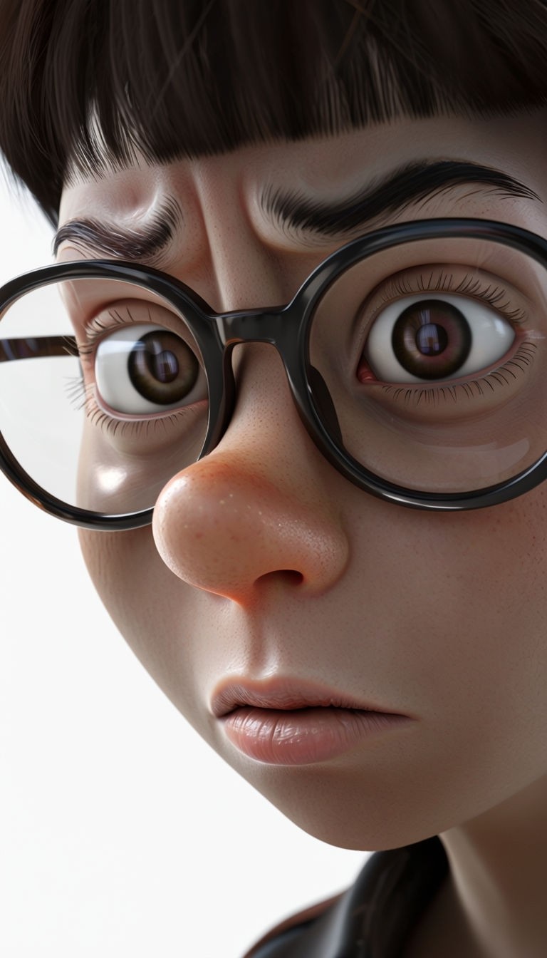 Intense 3D Animated Character Face with Glasses Art