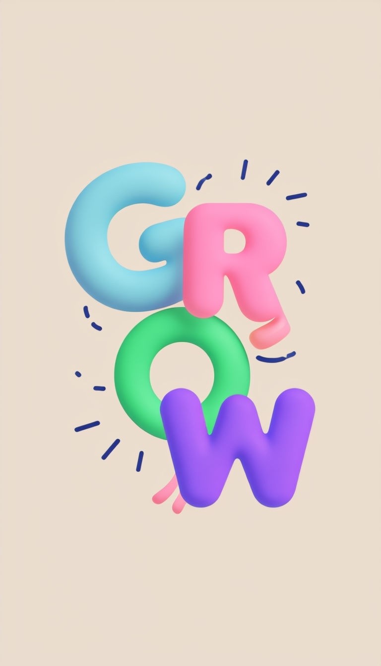 Vibrant Minimalist 'GROW' Inspirational Artwork Poster