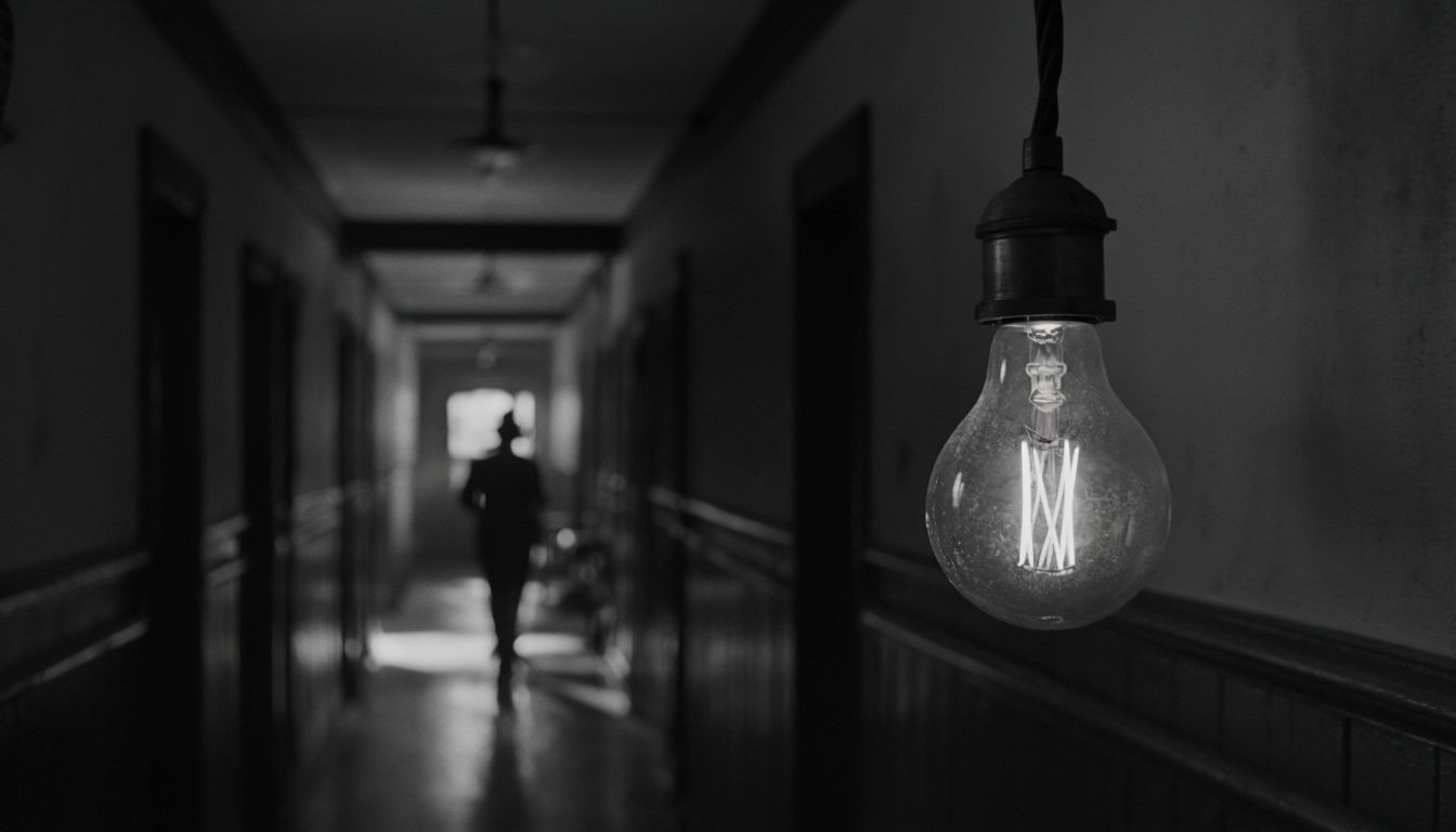 Eerie Black and White Vintage Hallway Photograph Poster