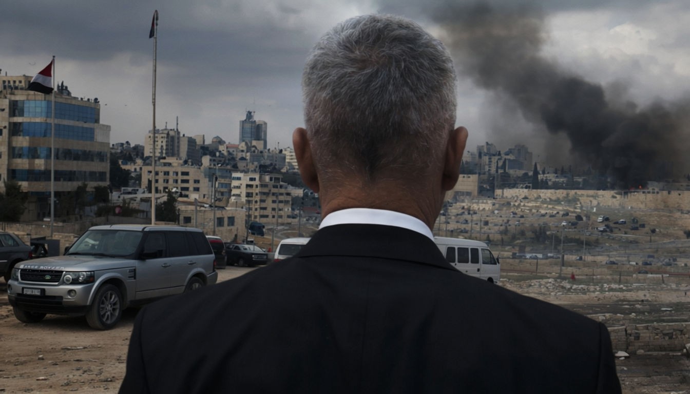 Urban Conflict Scene with Man in Suit and Smoke Poster