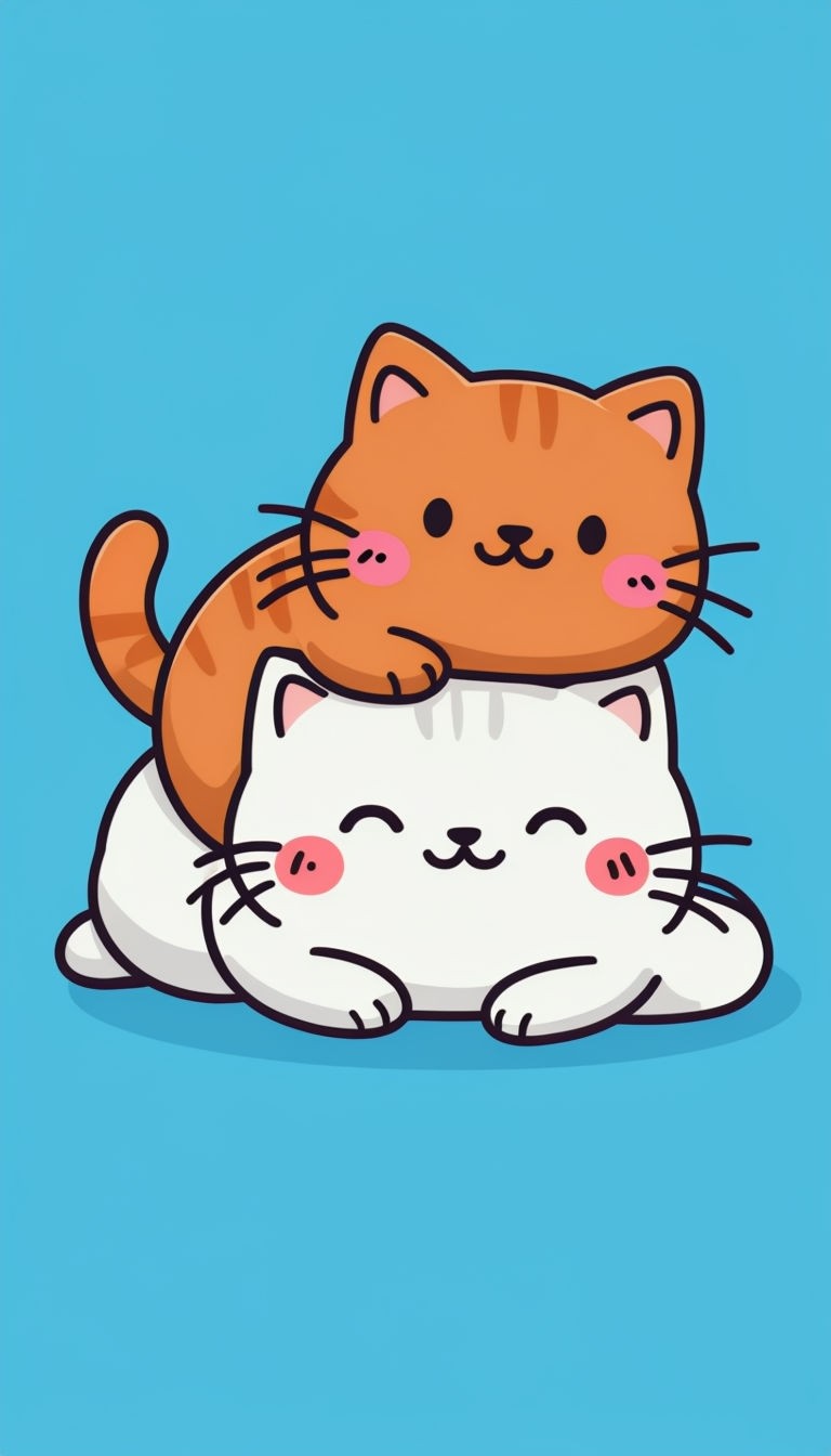 Adorable Cartoon Kittens on Sky Blue Background Sticker