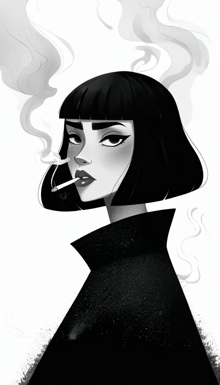 Contemplative Woman with Bob Haircut and Cigarette Minimalist Art