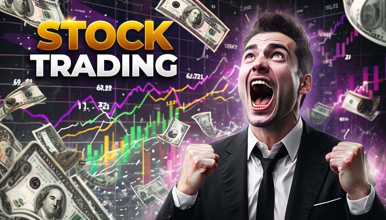 Dynamic Stock Trading Success Illustration for Financial Promotion Poster