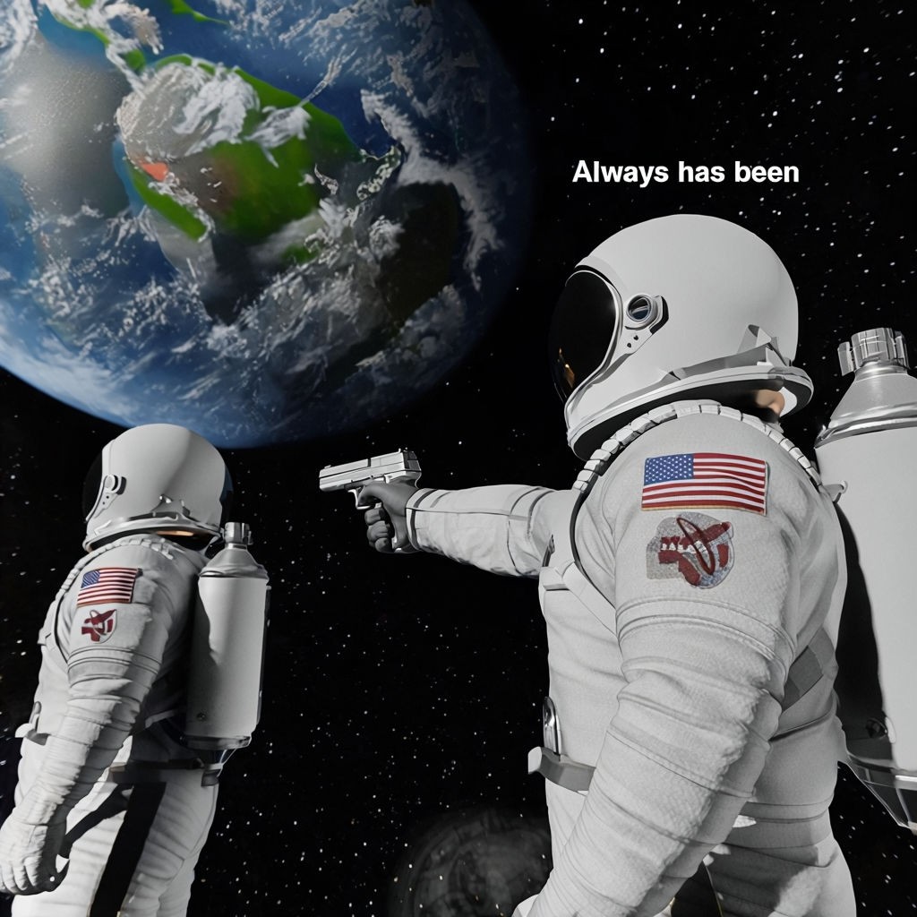 ”Always has been” Space Meme with Astronauts and Earth Illustration