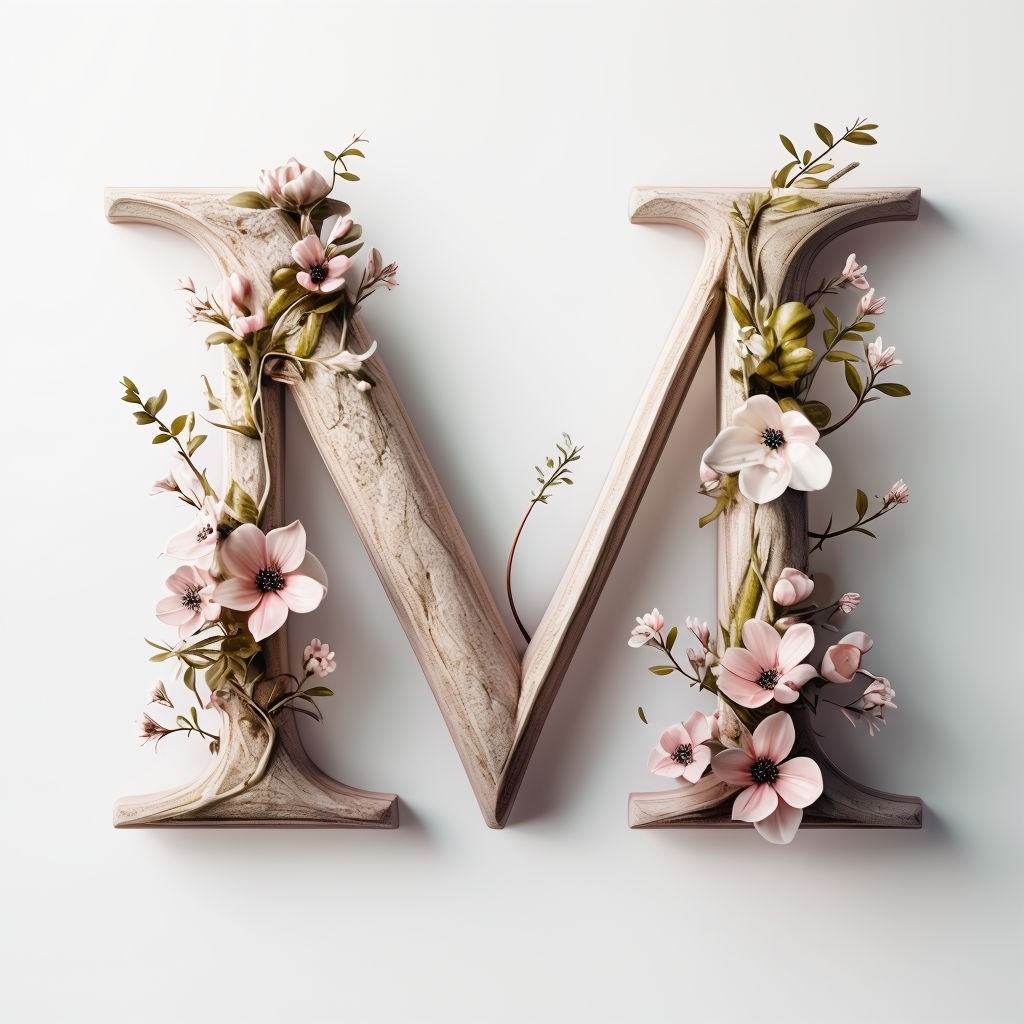 Botanical Letter M in Driftwood Style Art