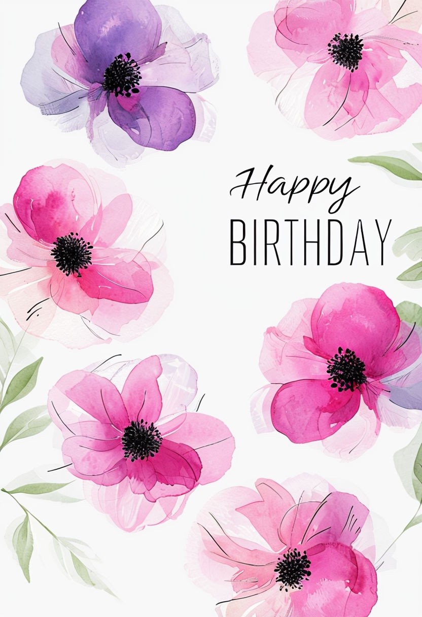 Elegant Watercolor Floral Birthday Card Design