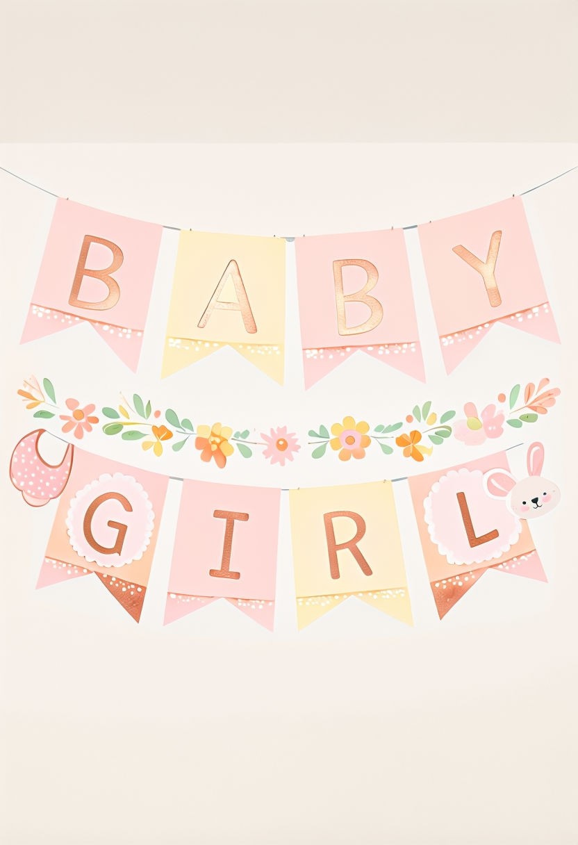 Pastel Baby Girl Pennant Banners Graphic Design Poster