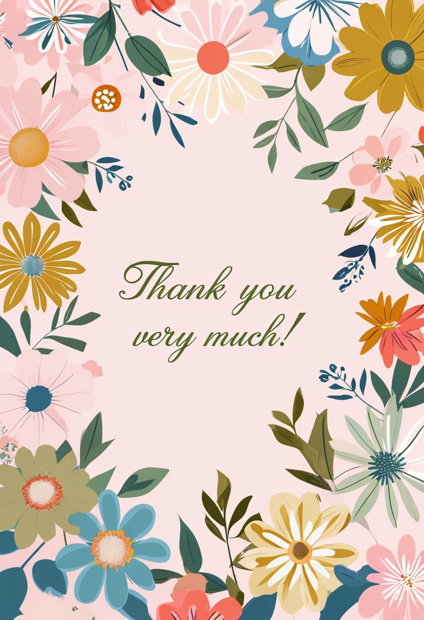 Vibrant Floral Thank You Greeting Card Design Art