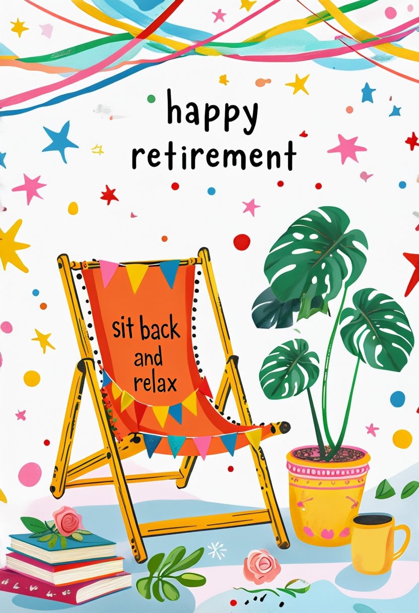 Vibrant Happy Retirement Beach Chair Illustration Art