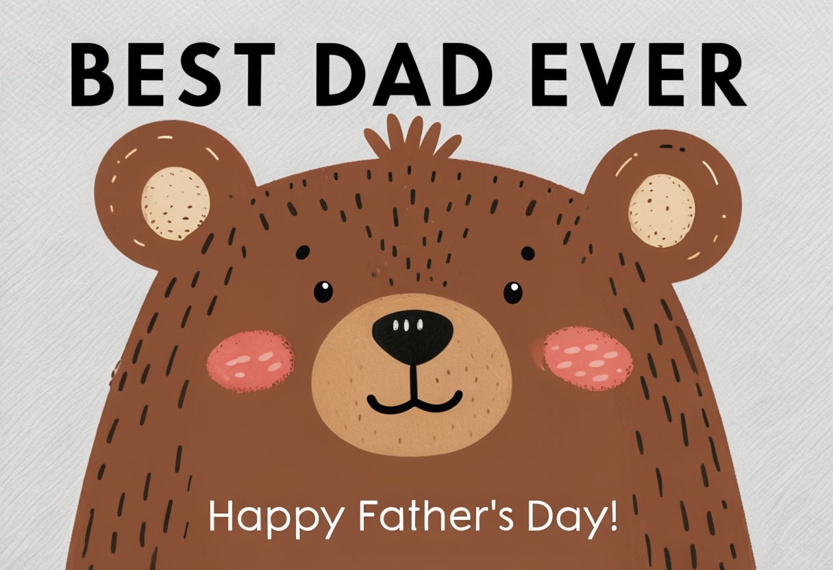 Cheerful Cartoon Bear Father's Day Greeting Card Design Art