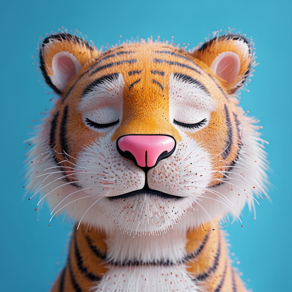 Whimsical Close-Up Tiger Face Illustration with Serene Expression Art