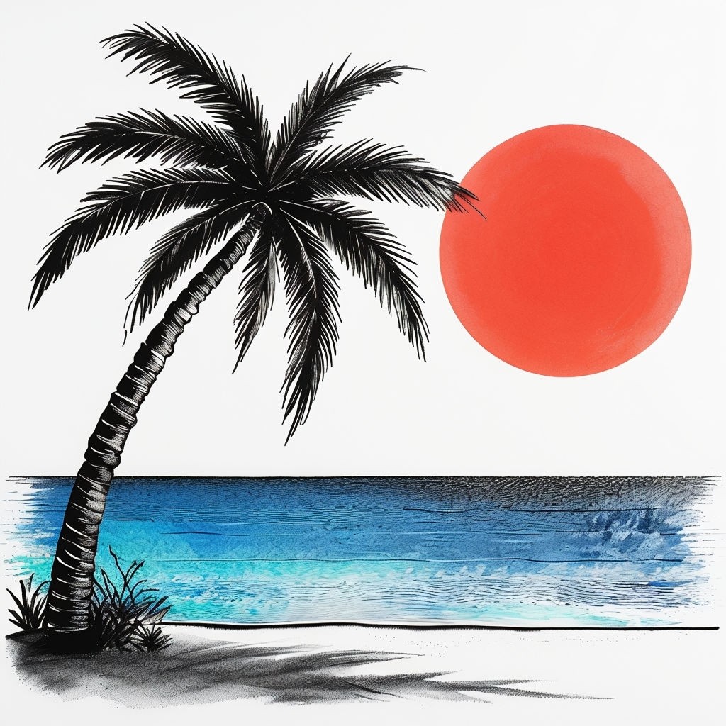 Serene Tropical Beach Scene Minimalist Art Poster