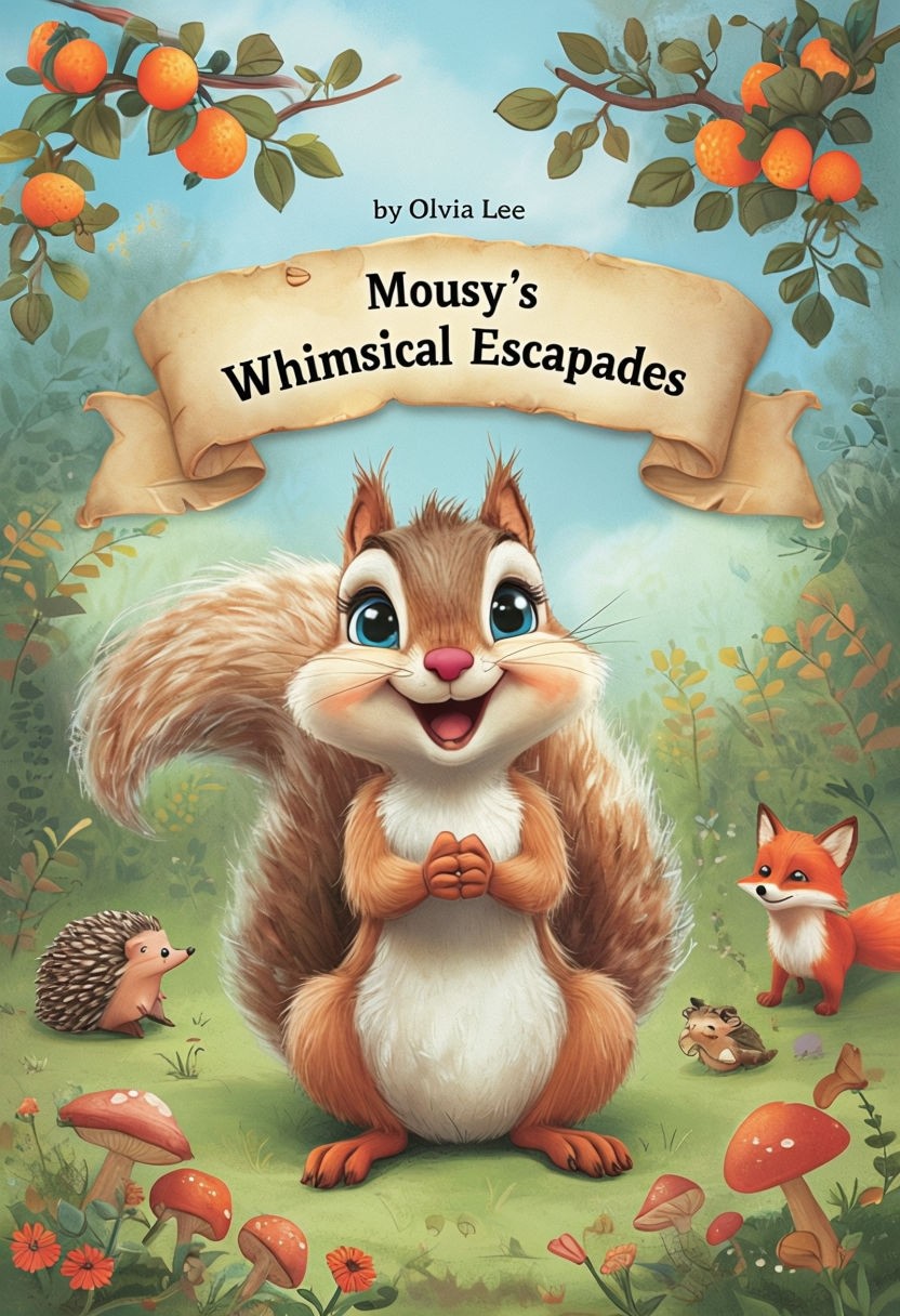 Cheerful Squirrel in Whimsical Woodland Book Cover Art