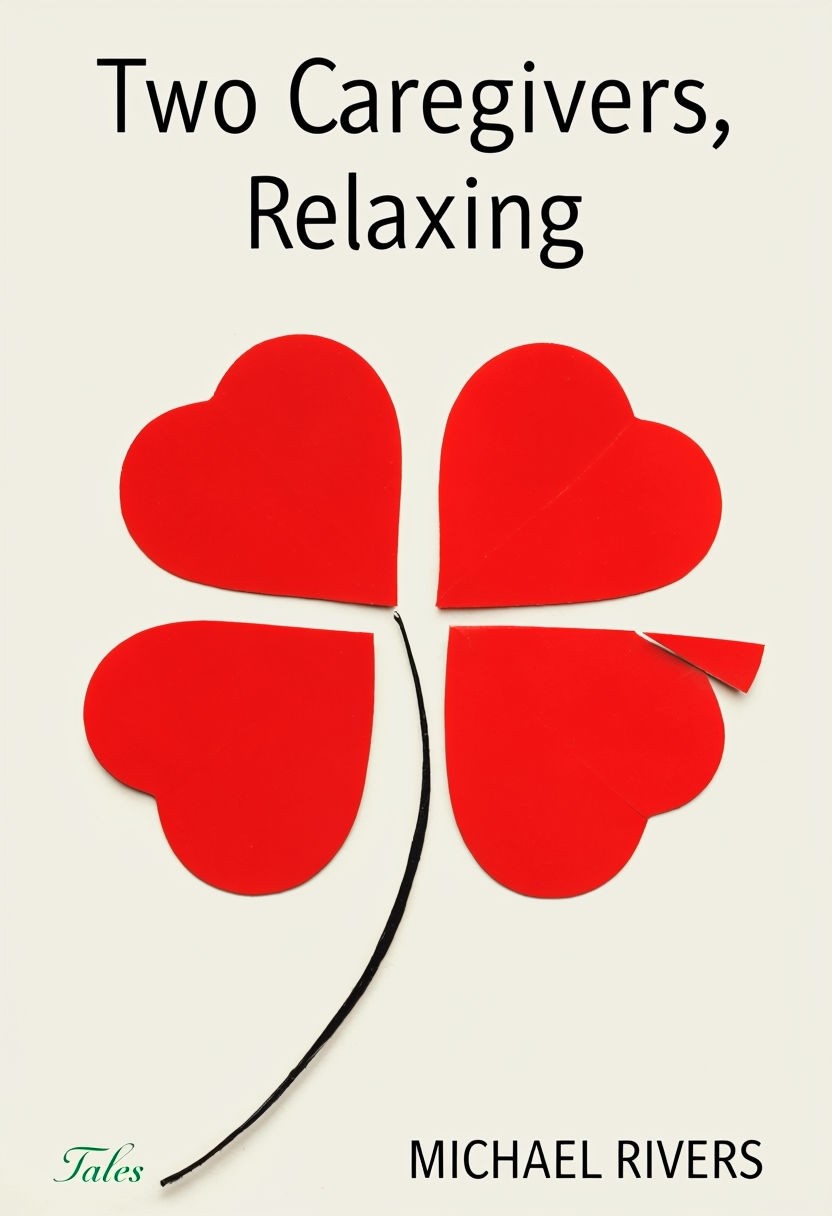 Minimalist Red Four-Leaf Clover Book Cover Design for Two Caregivers, Relaxing Poster