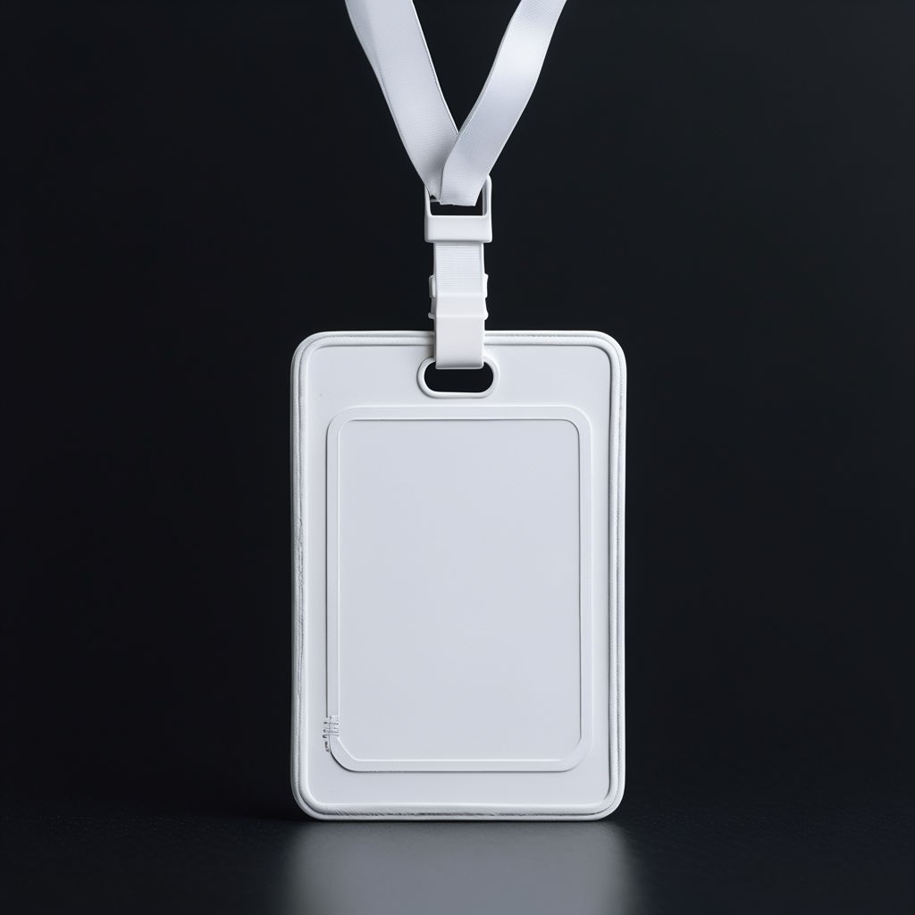 Minimalist White Identification Card Holder with Lanyard Mockup