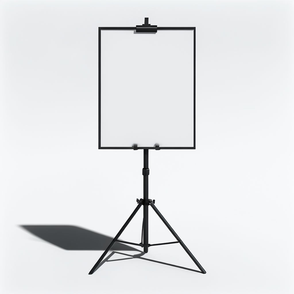 Minimalist Black Tripod Display Stand with Blank Poster Art