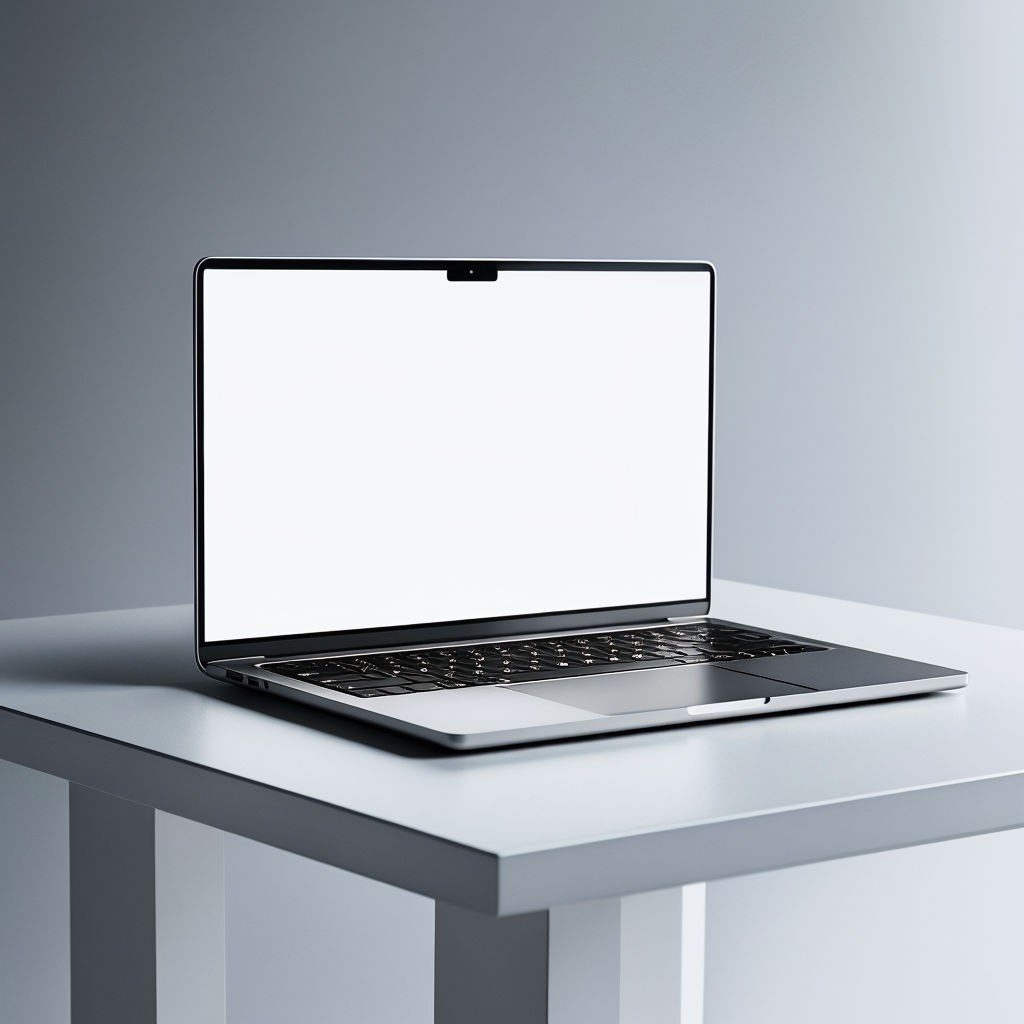 Sleek Modern Laptop on Minimalist Table Product Photography Poster