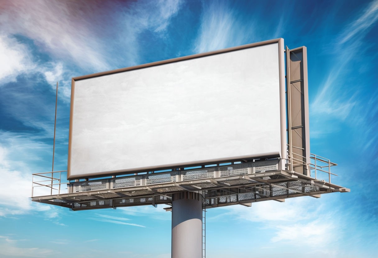 Empty White Billboard with Clear Blue Sky Background Art