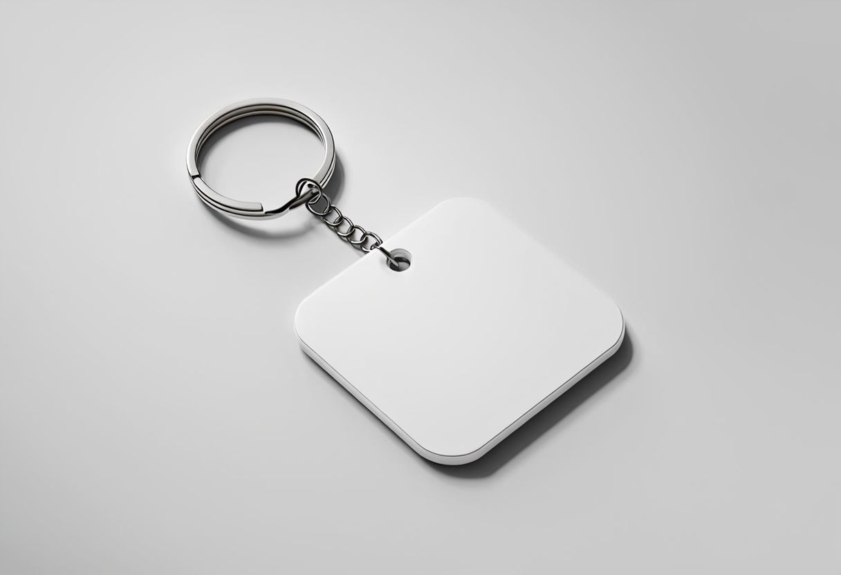 Modern Minimalist White Square Keychain Product Photography Art