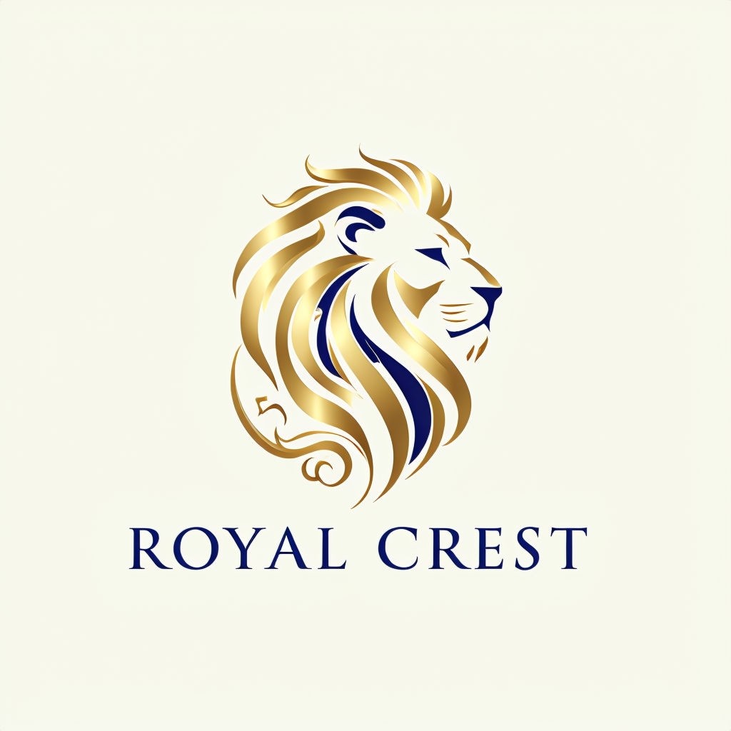 Elegant Golden Lion's Head Logo Design for Royal Crest