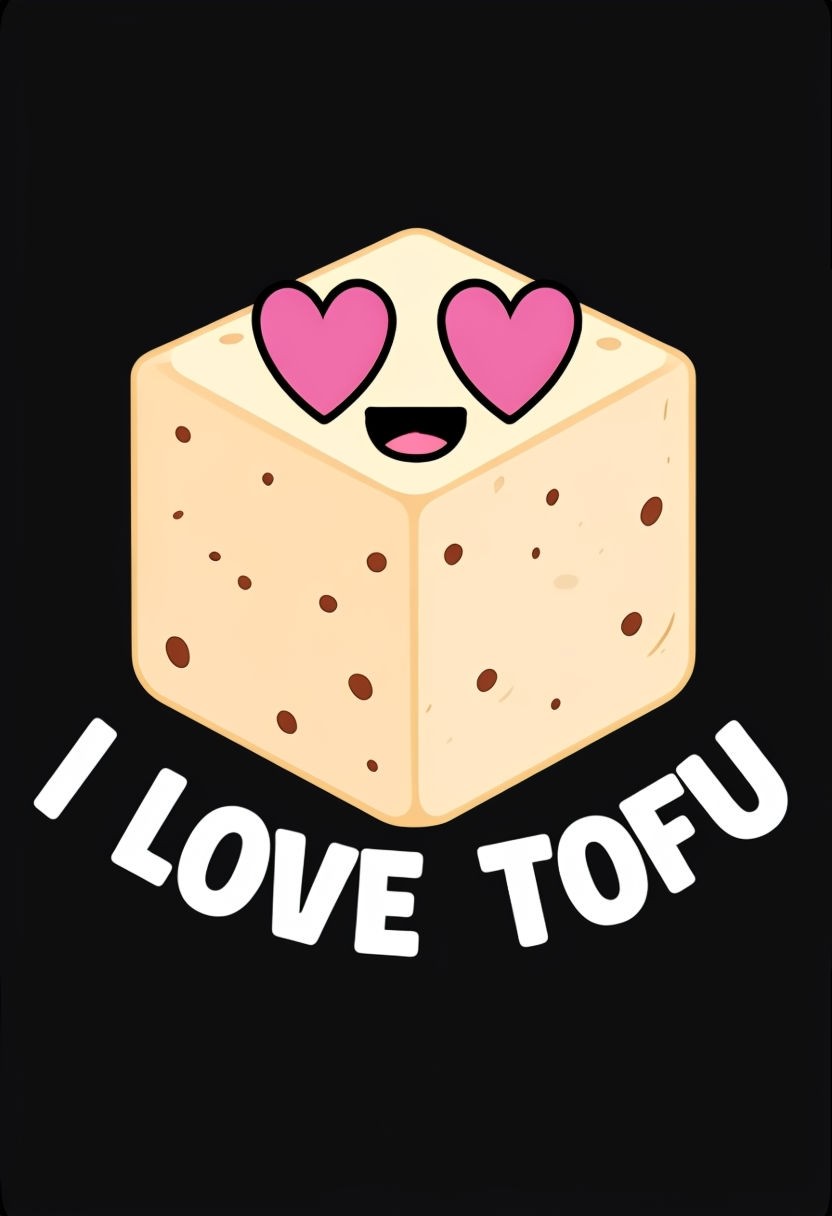 Cute Cartoon Tofu with Hearts and I Love Tofu Text T-Shirt